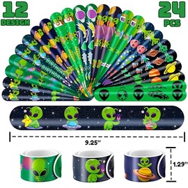 Cherisnowy - 72 piezas de recuerdos de fiesta alienígena, 48 tatuajes y 24 pulseras de palmadas, perfectas para cumpleaños, baby shower, recompensas d