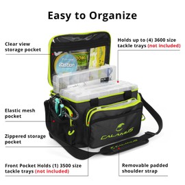 Calamus Fishing Tackle Bags - Saltwater or Freshwater Fishing Bags - Rip-Stop PE - Padded Shoulder Strap - Pliers Storage - Green