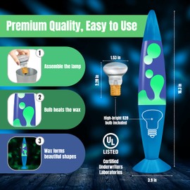 Jambo 16" Inch Beautiful Magma Lamp- Blue Base, Blue Liquid, Yellow Wax, 16", Relaxing Night Light Nighlight Home Decor Living Room Office Bedroom Lamp for Adults, Teens, and Kids