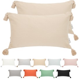 Viste tu hogar Pack of 2 Cushion Covers, 100% Cotton with Tassels, Concealed Zip, Soft and Breathable Fabric, Boho Chic Style for Living Room, Bedroom or Patio, Brown, 30 x 50 cm