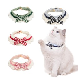 4PCS Knitted Cat Collars, Cute Kitten Collars, Fall Cat Collar with Button, Adjustable Bow Tie Puppy Collars, Milk Cotton Yarn Woven Scarf Pet Collars for Kitty Small Dog (S)
