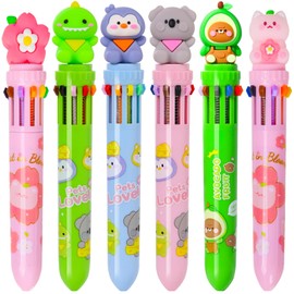 Heliar Multicolor Ballpoint Pen 0.7 mm, 10-in-1 Colored Pens Fine Point Retractable Cute Cartoon Animal Ballpoint Pens for Office School Students Kids Christmas Birthday Gift, 6 Pack