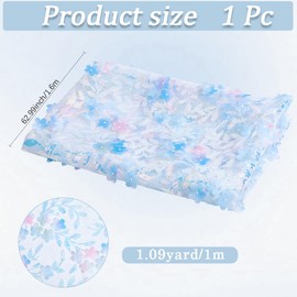 CABODYALS 160CM Light Blue 3D Flower Sequins Tulle Fabric Sparkle Gradient Floral Pattern Netting Sheer Soft Polyester Glitter Wedding Mesh Lace Cloth for Sewing Making Crafts Clothes Dress Home Decor