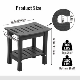 ISYIESA Bathroom Bench and Shower Bench,Shower Stool with Storage Shelf Waterproof,HDPE Corner Shower Chair Equipped with Adjustable Legs and A Shaving Shelf,Non-Slip(Black)