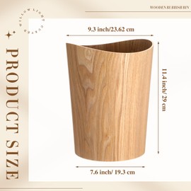 Threehoney 2 Pack 2.3 Gallons Wood Trash Can Wastebasket Natural Wood Round Wastebasket Small Trash Bin for Home, Office Under Desk, Kitchen, Bedroom, Den, Hotel, Room(Light Wood,Wavy)