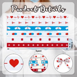 Nurse Ribbon 6 Rolls 0.39 Inch Grosgrain Ribbon for Red White Healthcare Wreath Bows DIY Crafts 30 Yards Wrapping Ribbon for Nurse Appreciation Party Medical Decoration Supplies
