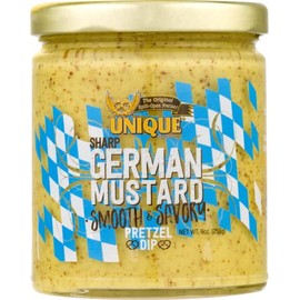 Unique Snacks Sharp German Mustard Dip, Whole Grain Mustard Seeds, Pretzel Dip, Non-GMO, Pack of 4