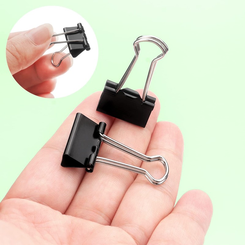 ZZTX Black Binder Clips Paper Clamps Clips Small Size, 0.75