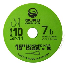 Guru QM1 Standard Hair Rigs 15" Qty 8 (Size 10 7lb)