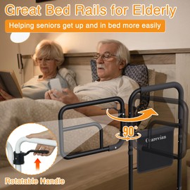 Ocarevian Adjustable Bed Rails for Elderly Adults, Safety Bed Guard Rails with Storage Pouch, Fits King Queen Full Twin Beds, Senior Bed Assist Rails (Black)