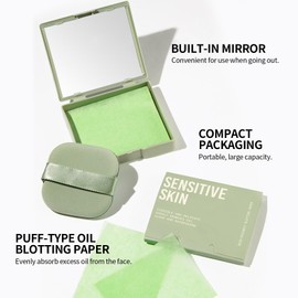 Erinde Oil Blotting Sheets for Face with Mirror and Puff, 200 Sheets Oil Blotting Paper for Oily Skin, Face Oil Absorbing Sheets, Natural Oil Control Film, Absorb Excess Oil, Makeup Friendly