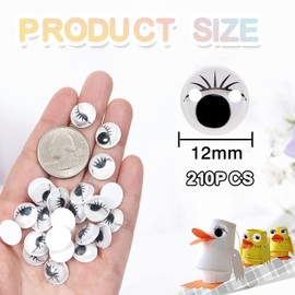 TOAOB 210pcs Black Wiggle Googly Eyes Self Adhesive with Eyelashes Round 12mm Plastic Sticker Eyes for DIY Crafts Scrapbooking Decoration