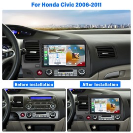 2+64G Android 13 Car Stereo for Honda Civic 2006-2011 with Wireless Carplay Android Auto,9" Touchscreen Car Radio with WiFi GPS Mirror Link Bluetooth EQ FM RDS SWC + Backup Camera