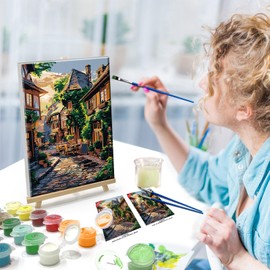 ATDMS Paint by Numbers Kit for Adults with Frame City Street Scene Paint by Number with Easel City View Adult Paint by Number Kits on Canvas Framed Paint by Numbers for Home Wall Decor 8x12 Inch
