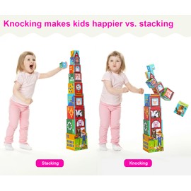 Beeqoo Animal Sorting and Stacking Blocks - Educational ABC & Numbers Toy for Babies and Toddlers - Montessori Learning Tower - 10 Nesting Cubes Building Set - Novelty Gift for Boys & Girls