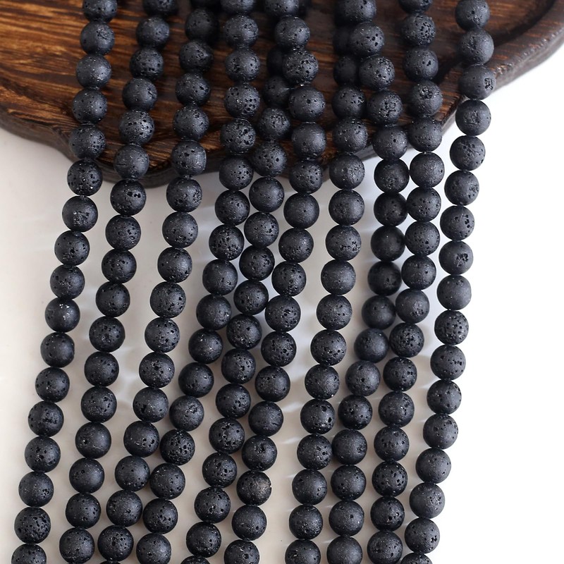 HERZWILD 470Pcs Black Lava Stone Beads 8mm Round Natural Gemstone