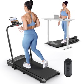 THERUN Walking Pad Treadmill, 2.5 HP Under Desk Treadmills, 2 in 1 Foldable for Home, Walking Pad with Handle Bar, 15" Widened Running Belt, with Remote Control & LED Screen, Silver