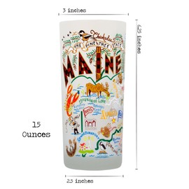 Catstudio Drinking Glasses, Maine Frosted Glass Cup for Kitchen, 15oz Dishwasher Safe Tumbler for Maine Lovers, Set of 2