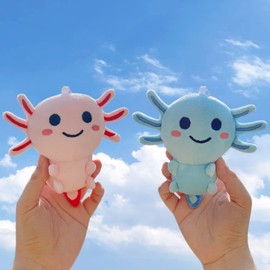 LSYDCARM 2Pcs Cute Axolotl Plush Toys Axolotl Stuffed Animals, Kawaii Axolotl Plushie Stuffed Axolotl Plusy Toy Small Blue Pink Axolotl Plush Keychains for Kids Birthday