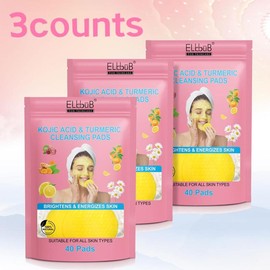 Kojic Acid & Turmeric Cleansing Pads, 3 Counts/set Deep Cleansing Facial Makeup Remover Pads, Gentle Skin Care Products, Face Care Products