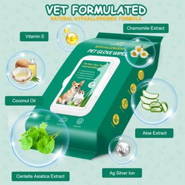 CHPPEY 20PCS Pet Cleaning and Deodorizing Grooming Glove Wipes for Dogs and Cats, Extra Thick Nourish Fur No-Rinse Grooming Wipes for Daily Care and Travel, Hypoallergenic