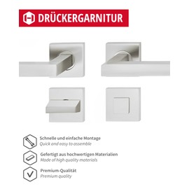 JUVA Design Handle Set Stainless Steel | 1 Piece Door Fitting Square Door Handle on Rosette for Room Doors - LDH 2166 | Toilet Bathroom | Brushed Stainless Steel | Door Handle Set with Knob