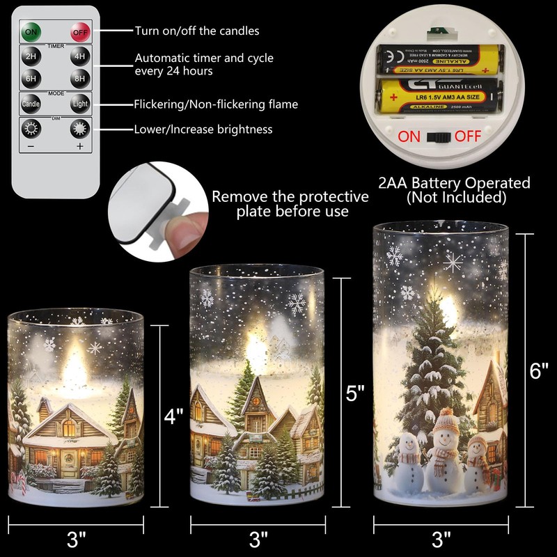 DRomance Snowman House Glass Flameless Candles Battery Operated with Remote