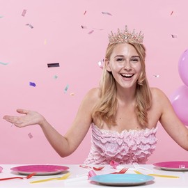 Papoopy Birthday Tiara Crown with Sash for Women and Girls, Headband Hair Accessories for Wedding Party Costume Rose