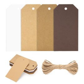 jijAcraft Paper Gift Tags Brown White: 5 x 10 cm Kraft Paper Tags for Wedding 60 Pieces Paper Labels for Labelling Blank Tag with String for DIY, Gift