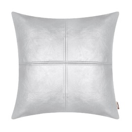 BRAWARM Faux Leather Throw Pillow Covers 18 X 18 Inches, Silver Leather Pillow Cover, Hand Stitched Leather Decorative Pillow Cover for Couch Sofa Bed Living Room Home Garden