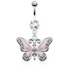 Pierced Owl 14GA Stainless Steel CZ Crystal Butterfly Dangling Belly