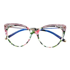 willochra cat eye Rhinestone Reading Glasses for Women Blue Light Blocking Womens Hyperopia Presbyopia Diamond Readers (flower, 1.75, multiplier_x)