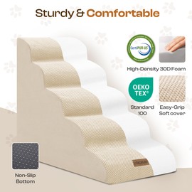 Miorun Dog Stairs for High Beds, Extra Tall 24.5" 5-Step Pet Steps for Medium & Small Dogs, Foam Ramp for Tall Couch & Bed, Washable Cover - Dog Steps for Bed