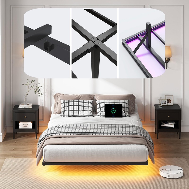 YORMDMO Floating Bed Frame King Size, Heavy Duty Bedframe with