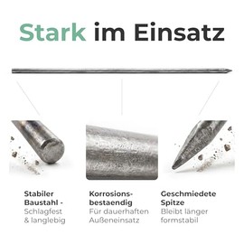 Novatool 2 x Cord Iron Diameter 16 x 800 mm Made in Germany Cord Nails for Guiding Line Guiding Line Holder Ground Nail Paving Nail Grounding Rod Trellis Support Levelling Rod