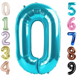 Number 0 Balloons 40 Inch Jumbo Foil Mylar Light Blue Number Balloons for 2025 10 20 30 40 50 60 70 80 90 100 Birthday Decorations, Stitch Birthday Decorations