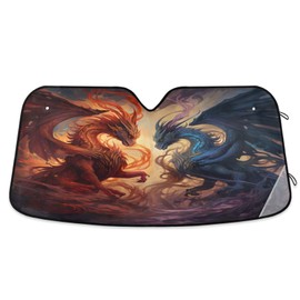 Car Windshield Sun Shade, Powerful Dragons Windshield Sunshades Sun Visor Protector Foldable Blocks UV Rays
