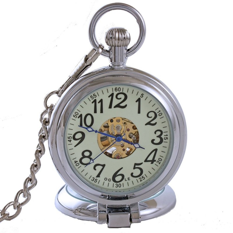 OGLE Waterproof Silver Magnifier Luminous Chain Fob Self Winding Automatic