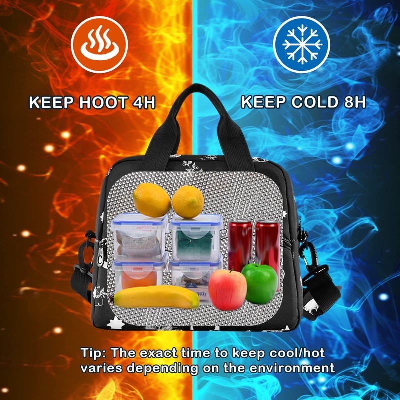 Skull Cat Moon Gothic Insulated Lunch Bag Reusable Lunch Tote
