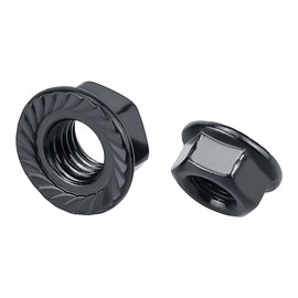 M10-1.5 Black Flange Nuts (25 pcs), 304 Stainless Steel 18/8, Black Oxide Coated, Serrated Flange Hex Nuts, Fayeploo