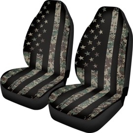 ELEQIN Camo American Flag Seat Covers, Car Seat Covers Front Seats, Car Seat Cushion, Front Car Seat Covers Canvas Car Seat Protector Universal Fit Most Cars