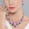 Pink Rose Flower Necklace Dangle Drop Earrings Set for Women