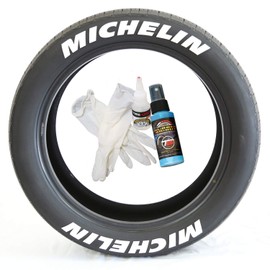Tire Stickers Michelin Tire Lettering - Permanent Decals with Glue & 2oz Bottle Touch-Up Cleaner / 19-21 Inch Wheels / 0.75 Inches/White / 4 Pack