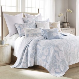 Levtex Home - Stillwater Quilt Set - Full/Queen Quilt + Two Standard Pillow Shams - Coastal - Blue and White - Quilt Size (88x92in.) and Pillow Sham Size (26x20in.) - Reversible - Cotton Fabric