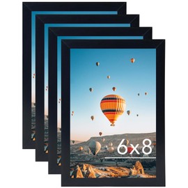 JCJMY 6x8 Picture Frame Set of 4 Black for Wall Hanging or Tabletop- Wall Mounting Horizontally or Vertically, 6 x 8 Wall Gallery Poster Photo Frames for 6 by 8 Photo,4 Pack, Black