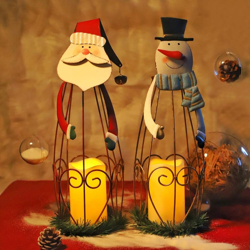 MorTime 2 Pack Christmas Candle Lantern with LED Lights, Metal