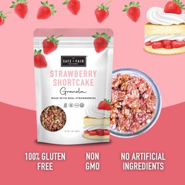 Safe + Fair Strawberry Shortcake Granola – Gluten-Free, Dairy-Free & Vegan Snack – Allergen-Free, Non-GMO, and No Artificial Ingredients - 12oz, 6 Pack