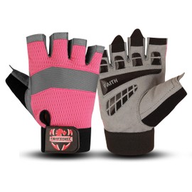 FIGHTSENSE Fitness Gloves for Men and Women, Weight Lifting Gloves, Improved Grip, Padded Palm, Adjustable Wrist Straps, Breathable Fitness Exercises (Pink, M)