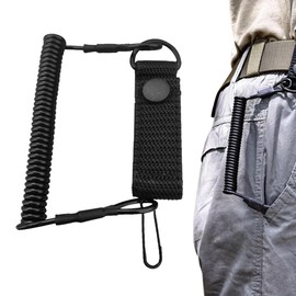 Tactical Coiled Lanyard Anti-Lost Retractable Spring Keychain with Heavy Duty Nylon Sling Gear for Outdoor Fishing Camping