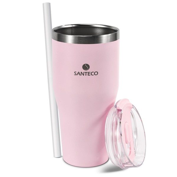 SANTECO ESCAPE Tumbler, 19.2 fl oz (590 ml) with Lid, Straw Included, Large Capacity, Cold Retention, Stylish, 18/8 Stainless Steel, Vacuum Insulated, BPA Free, Lightweight, Wide Mouth Design, Pink